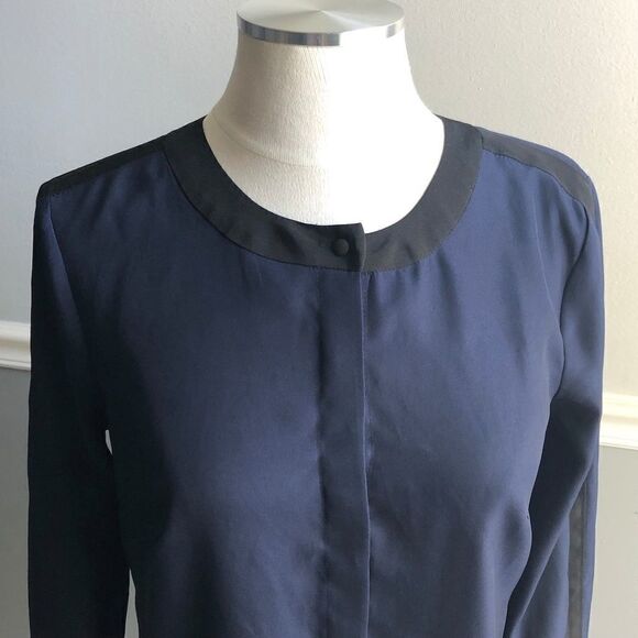 J. Crew Contrast Trim Navy and Black Blouse, 00 - Picture 4 of 8